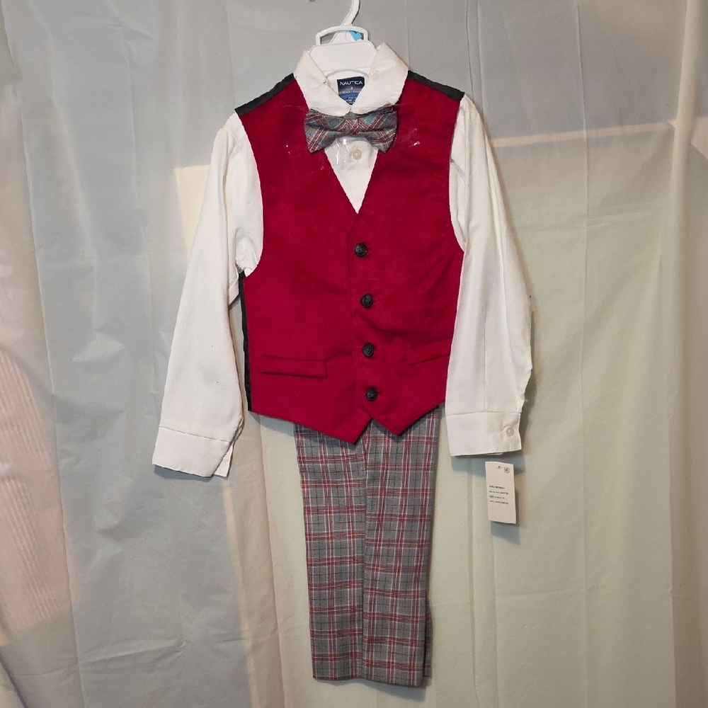 Nautica Red Vest and Plaid Pants Set